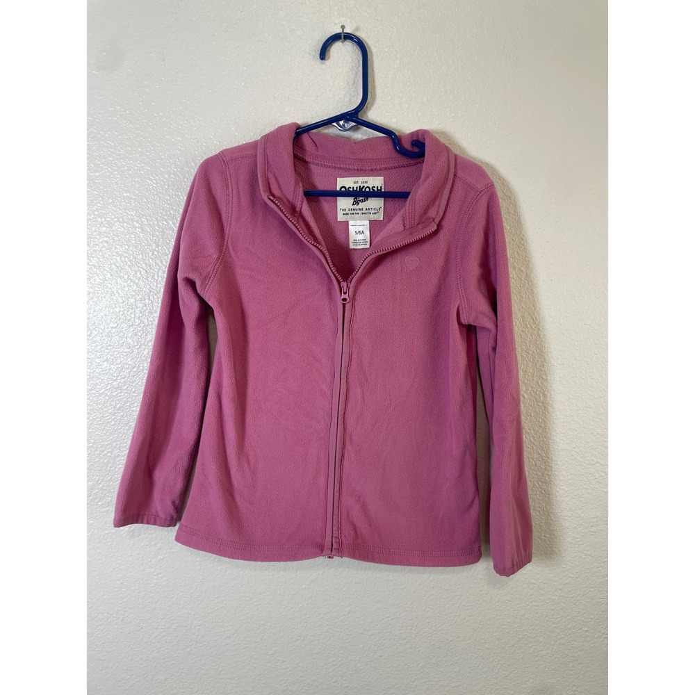 OshKosh B'gosh Fleece Jacket Kids 5/5A‎ Pink Excellent Full Zip Heart Detail
